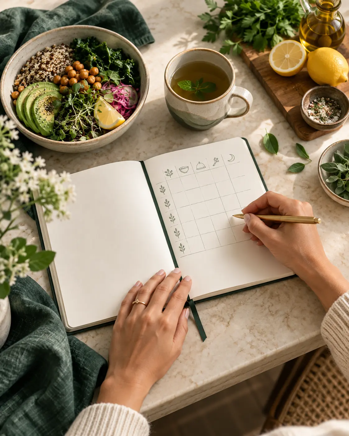 Alimentos e infusión en una composición natural